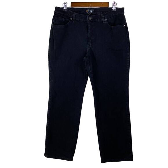 Lee Women Black Wash Denim Relaxed Fit Straight Leg Mid Rise Jeans 14 Short - Picture 1 of 8